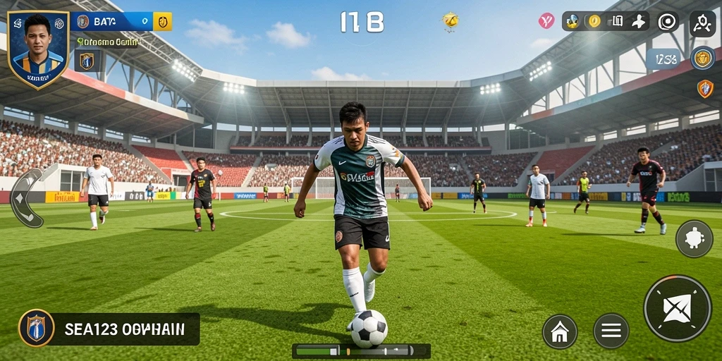 Tampilan gameplay BATA123 yang menggairahkan dengan aksi sepak bola intens.