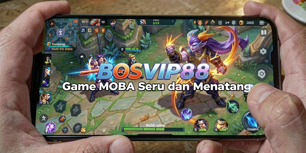 Tangkapan layar gameplay seru BOSVIP88 dalam pertempuran MOBA.