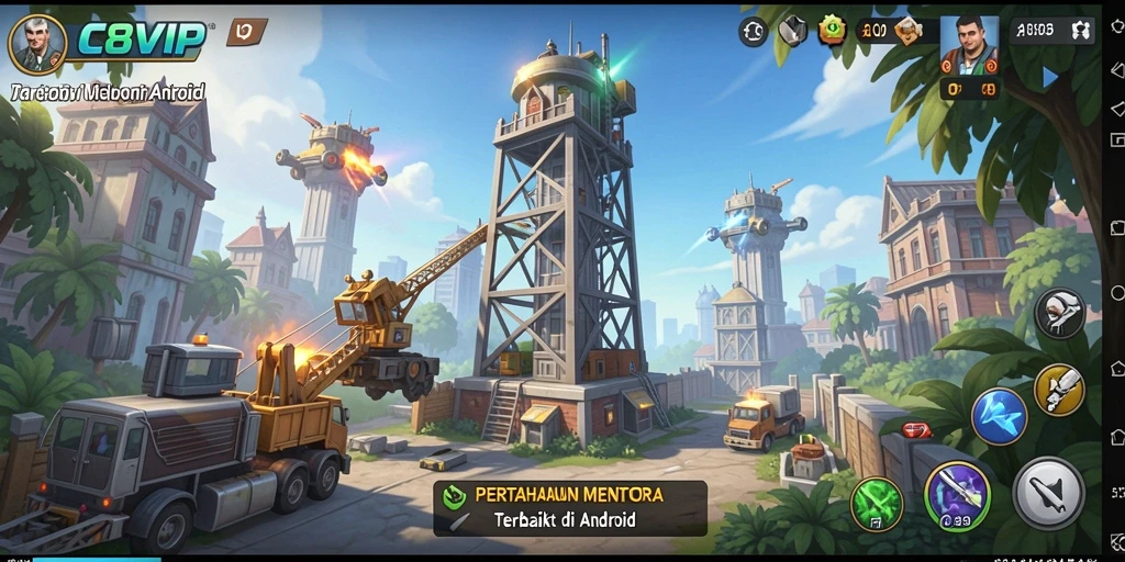 Tampilan gameplay C8VIP yang mendebarkan dan penuh strategi Tower Defense.