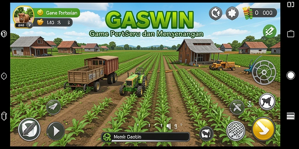 Screenshot dari gameplay GASWIN yang menunjukkan aktivitas pertanian yang menyenangkan.