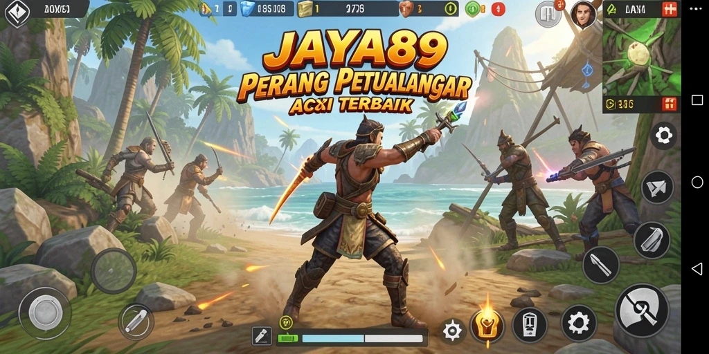 Screenshot utama JAYA89 menampilkan aksi pertempuran seru.