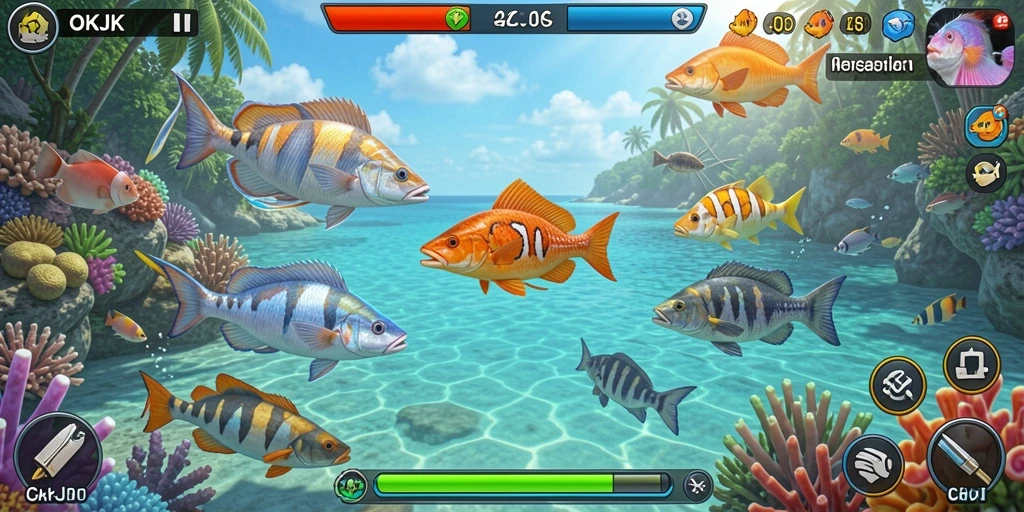 Gambaran gameplay seru dalam game Tembak Ikan OKJK.