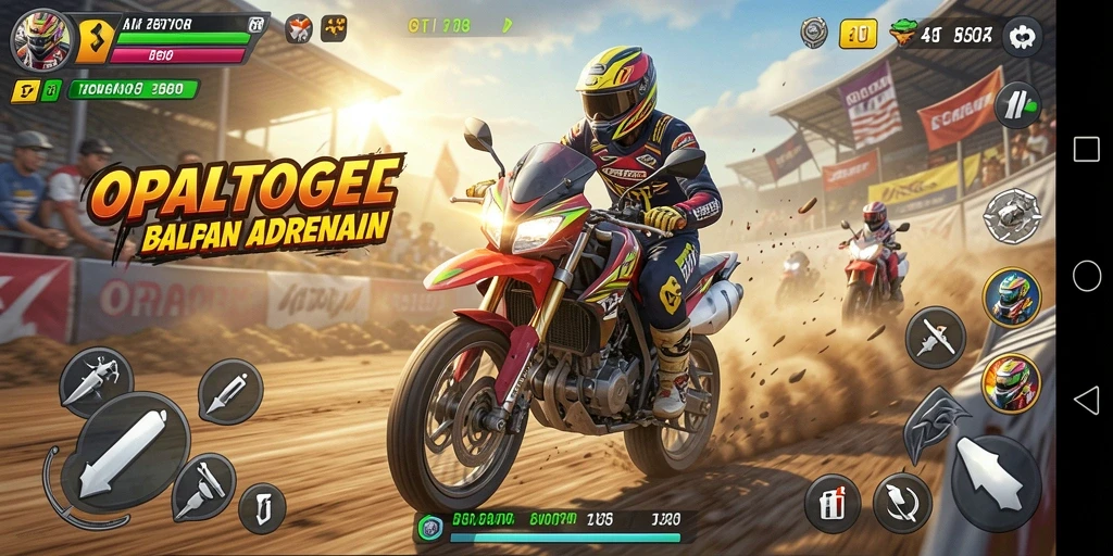 Tampilan layar gameplay OPALTOGEL yang seru dan penuh aksi balapan motor.