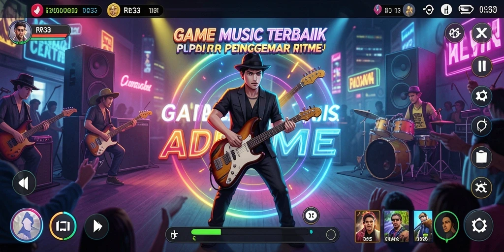 Screenshot gameplay RR33 menunjukkan pengalaman bermain musik yang menyenangkan.