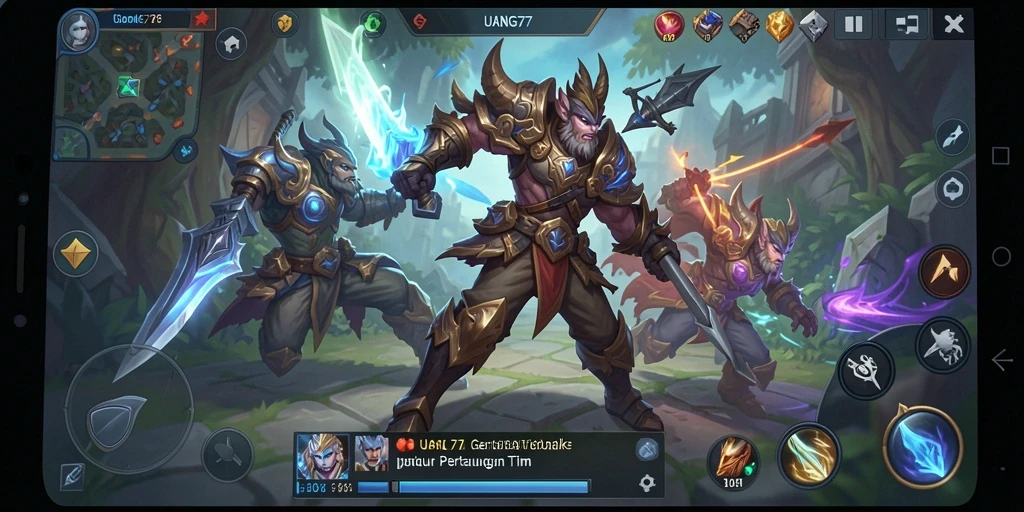 Tampilan gameplay UANG77 yang mendebarkan dalam pertempuran tim.