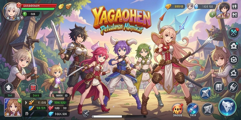 Screenshot utama YAGAOHEN menunjukkan pertempuran seru dalam dunia Anime.